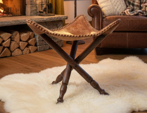 Tabouret pliant cuir - cuir, et